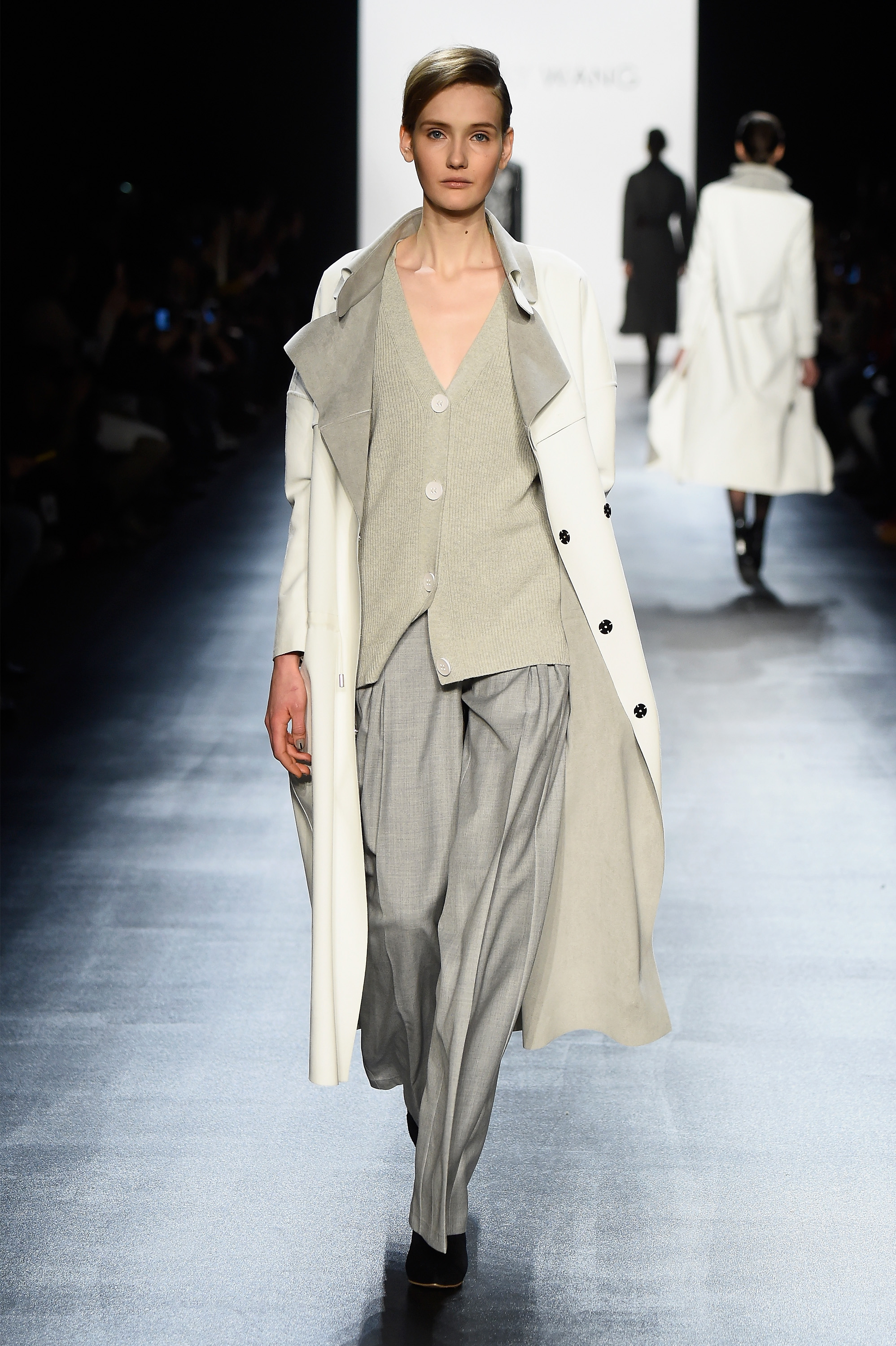 new york, ny - february 13: a model walks the runway wearing